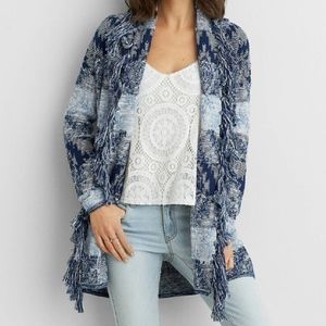 American Eagle Multi-Blue Fringe Trim Cardigan